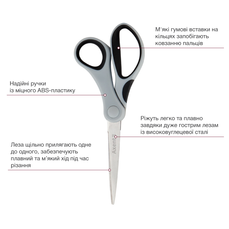 Ножницы 18см. Duoton, серо-черные Axent - фото 1