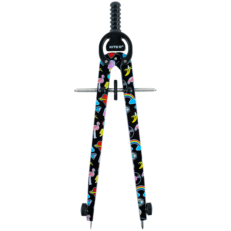 Циркуль металевий з принтом + грифель у футлярі, 165 мм Kite - фото 1