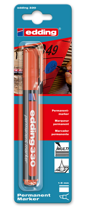 Маркер перманентный, клиновидное острие 1-5мм., 330, красн. Edding - фото 4