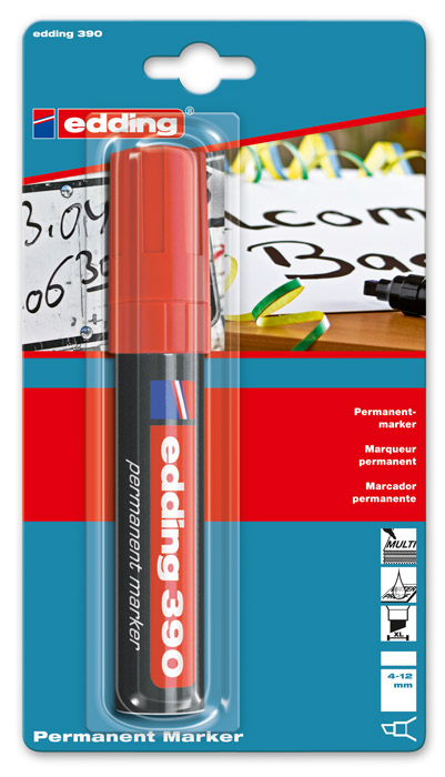Маркер перманентный, клиновидное острие 4-12мм., Гигант 390, красн. Edding - фото 4