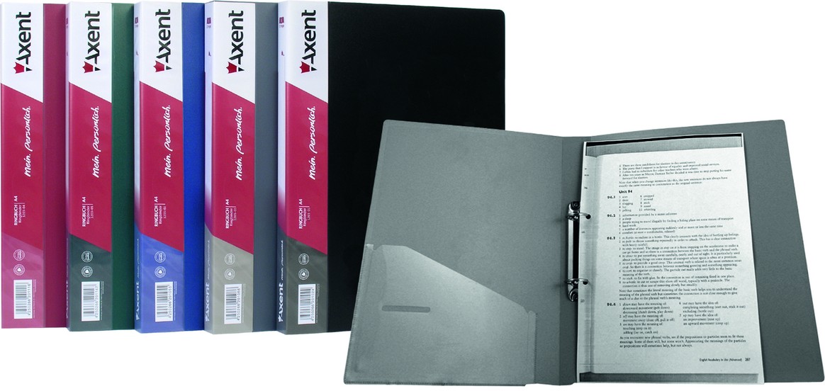 Папка А4, 25мм., 2кольца, пластик, внутренний карман, бордо Axent - фото 2