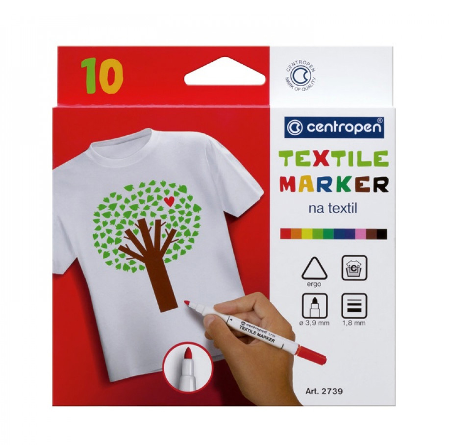 Маркер для тканини 2739, круглий накінечник 2мм., набір 6шт./уп., асорті Centropen - фото 2