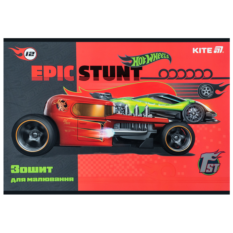Тетрадь для рисования, 12 лист., скоба, софт тач + УФ лак, Hot Wheels (HW25-241) Kite - фото 7