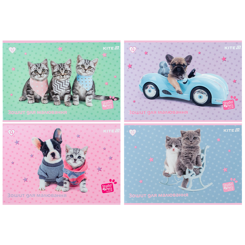 Тетрадь для рисования, 12 лист., скоба, софт тач + УФ лак, Studio Pets (SP25-241) Kite - фото 7