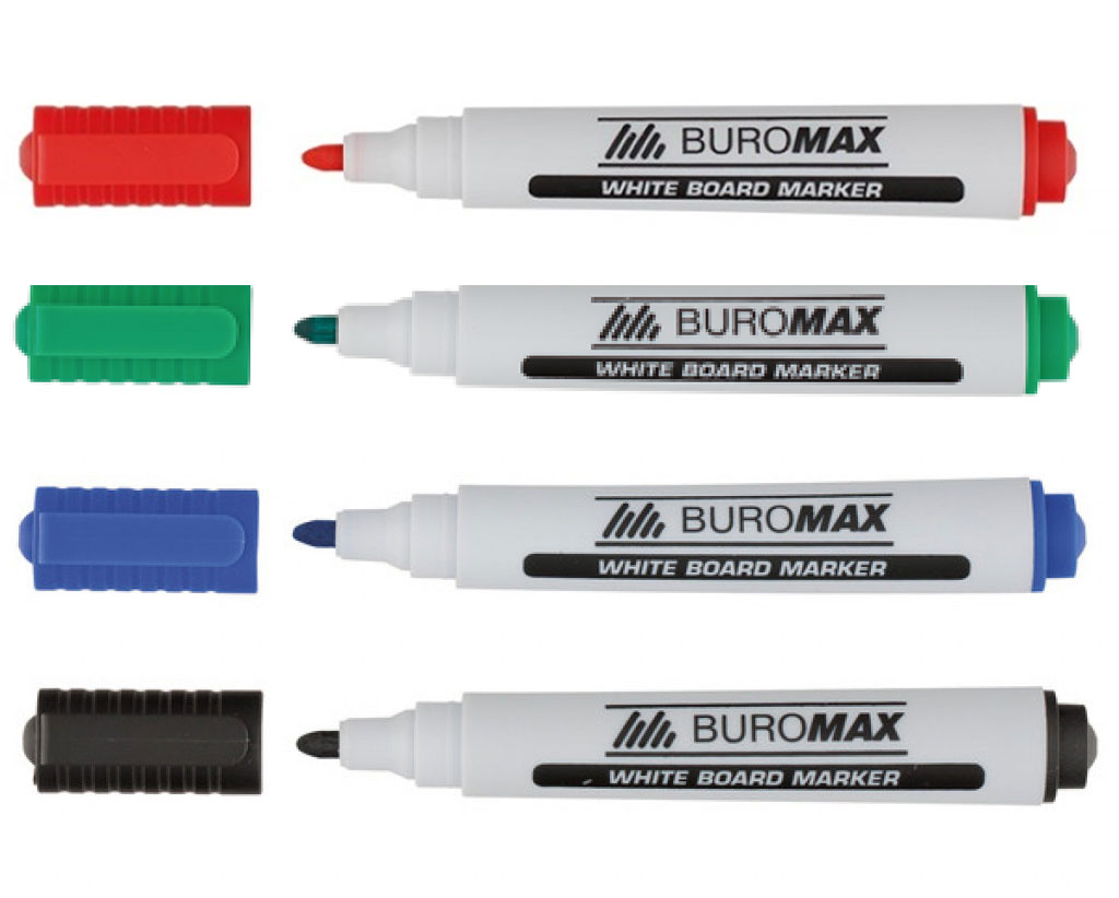 Маркер для дошок, круглий наконечник 2-4мм.,  набір 4шт./уп. BuroMax - фото 2