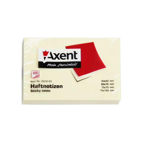 Блок бумаги с клейким слоем 50*75мм.*100 листов, желт. Axent - фото 2