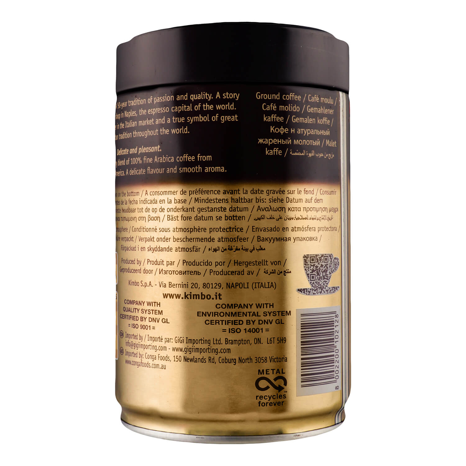 Кофе молотый Aroma Gold, 100% арабика, 250г., жестяная банка (8002200102128) KIMBO - фото 2