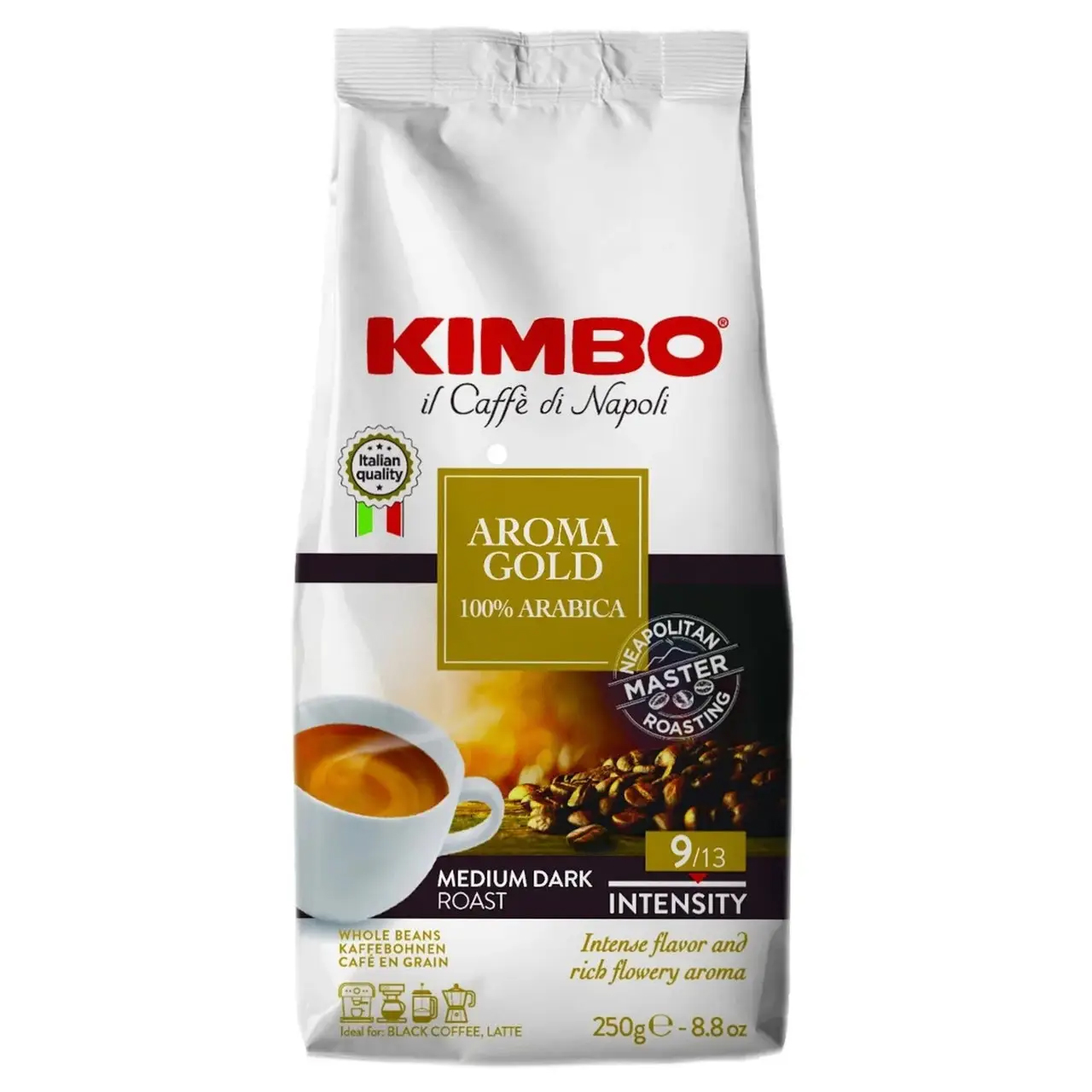 Кофе в зернах Aroma Gold, 100% арабика, 250г. (8002200102135) KIMBO - фото 1