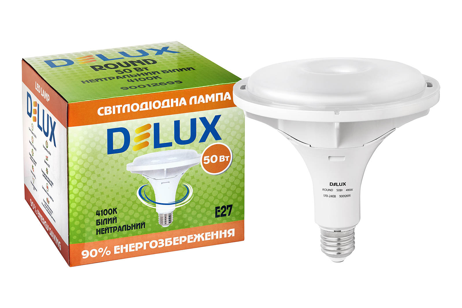 Світлодіодна лампа LED Е27 ROUND 50Вт. 4100К DeLux - фото 3