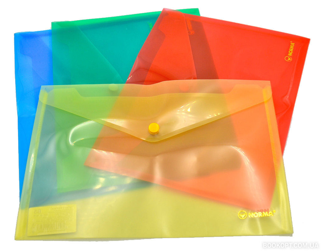 Папка-конверт на кнопці, В5+ (210*285мм.), прозора, асорті NORMA - фото 3