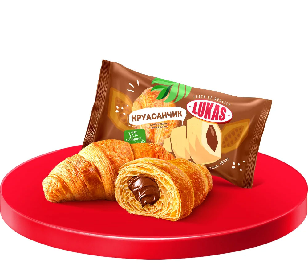 Круасанчик з Крем-какао начинкоюв індивідуальній упаковці, 1,35кг. (30*45г.) Лукас - фото 1