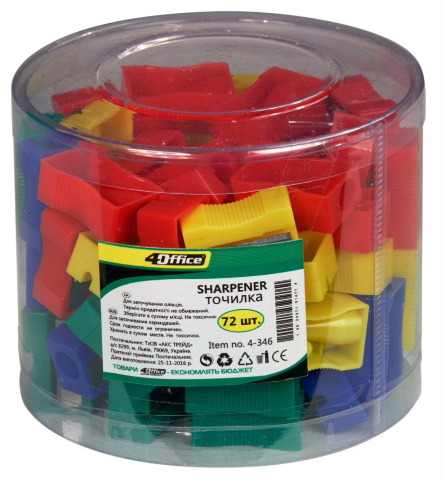 Точилка без контейнера, пластикова, прямокутна, асорті 4Office - фото 4