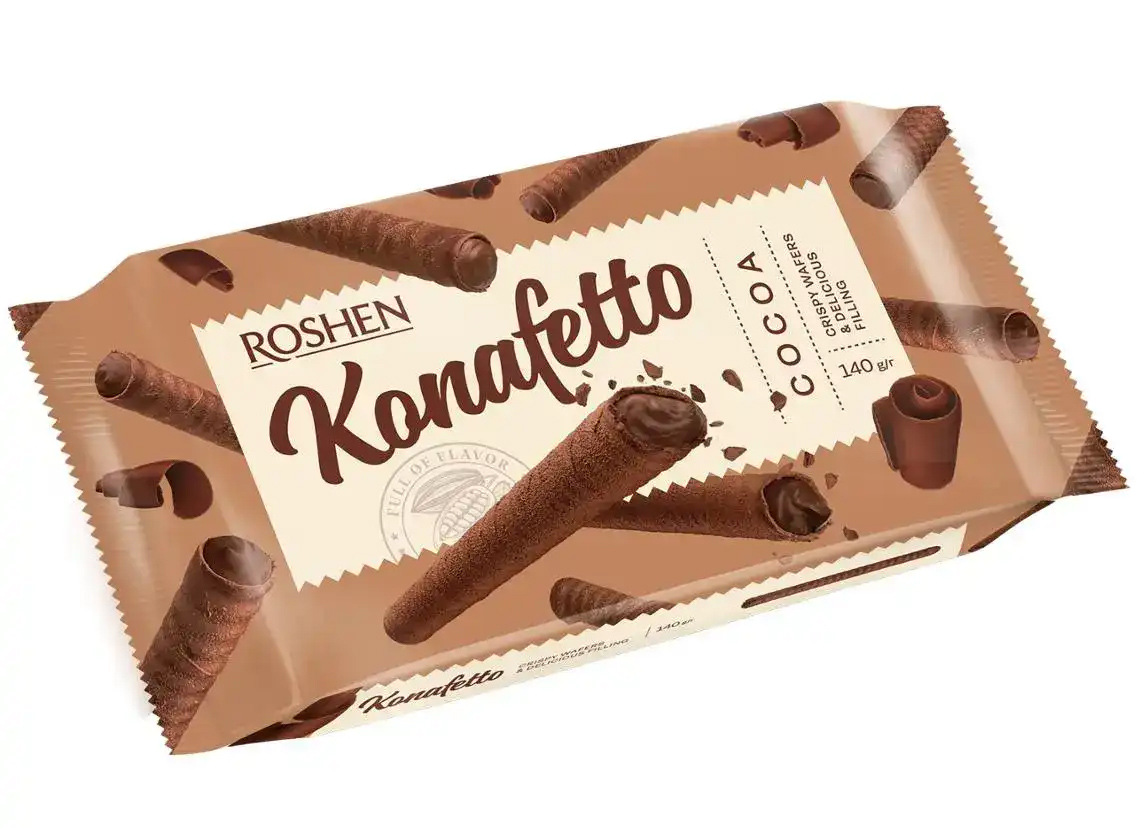 Трубочки вафельные Konafetto с начинкой крем-какао, 140г. Roshen - фото 2