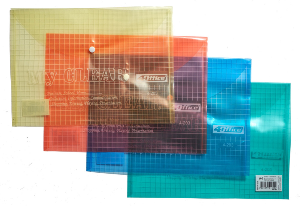 Папка-конверт на кнопке А4, тонкая, прозр. в клеточку, ассорт. 4Office - фото 4
