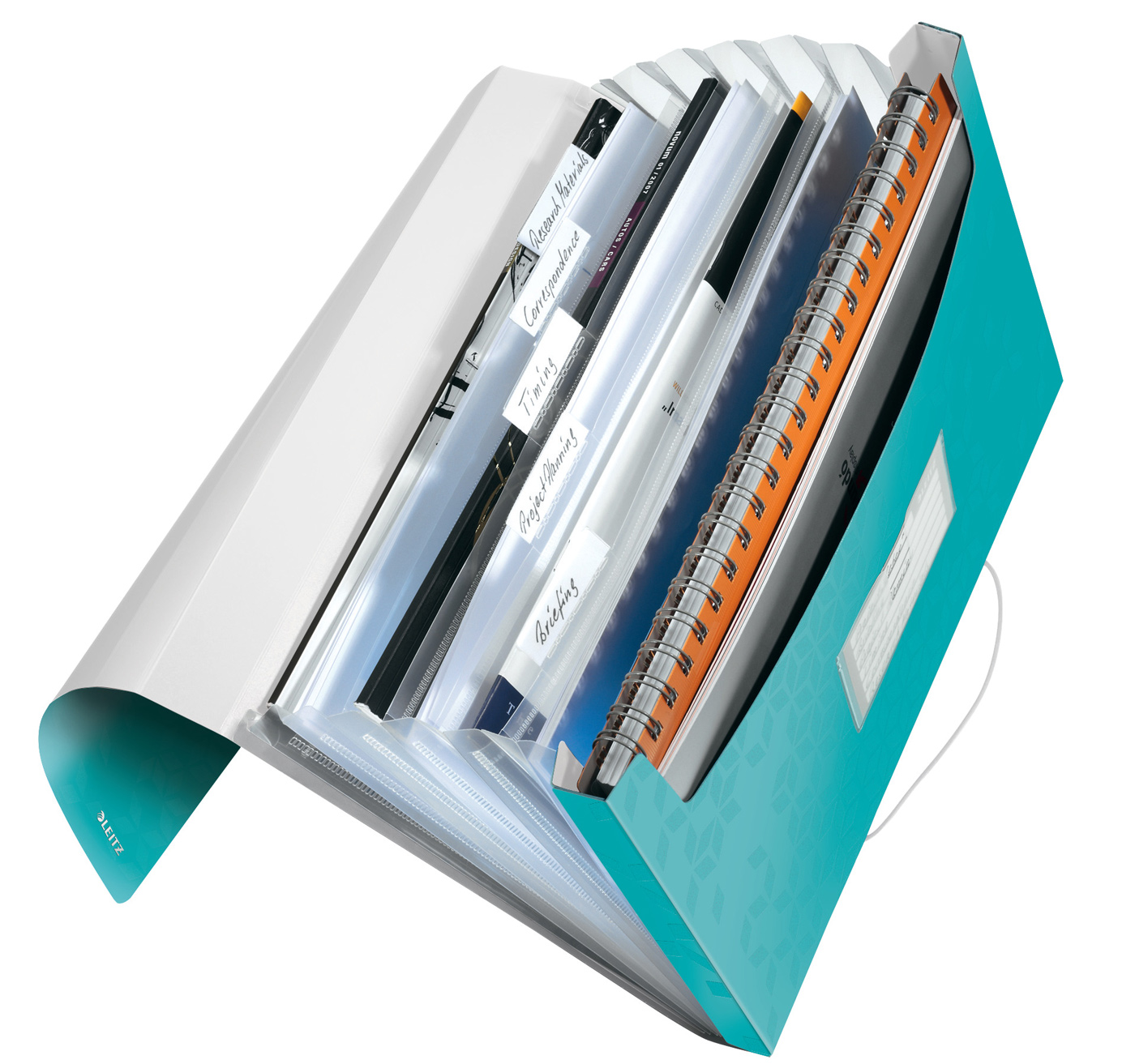 Папка-картотека на 6 відділень Wow, А4 на гумках, з перегородками, метал. бірюз. LEITZ - фото 4