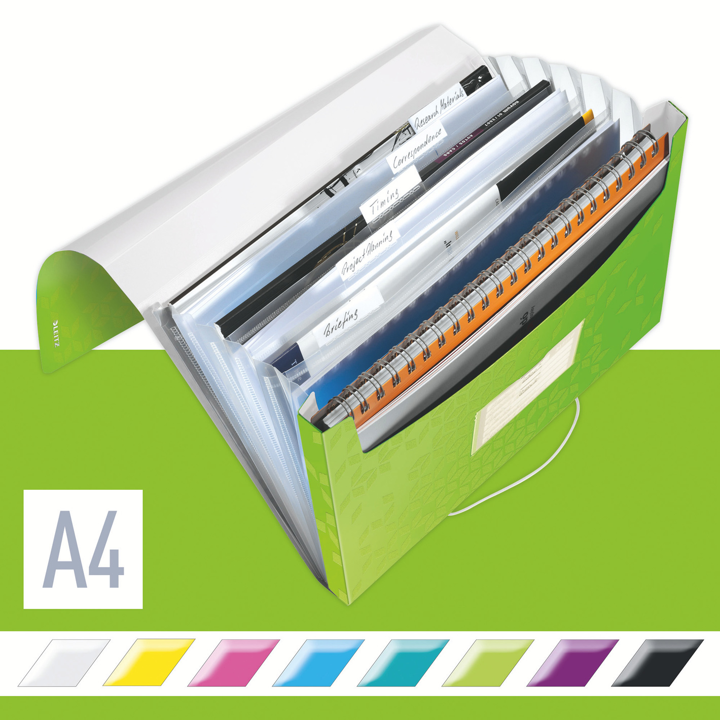 Папка-картотека на 6 отделений Wow, А4, на резинках, с перегородками, метал. зелен. LEITZ - фото 4