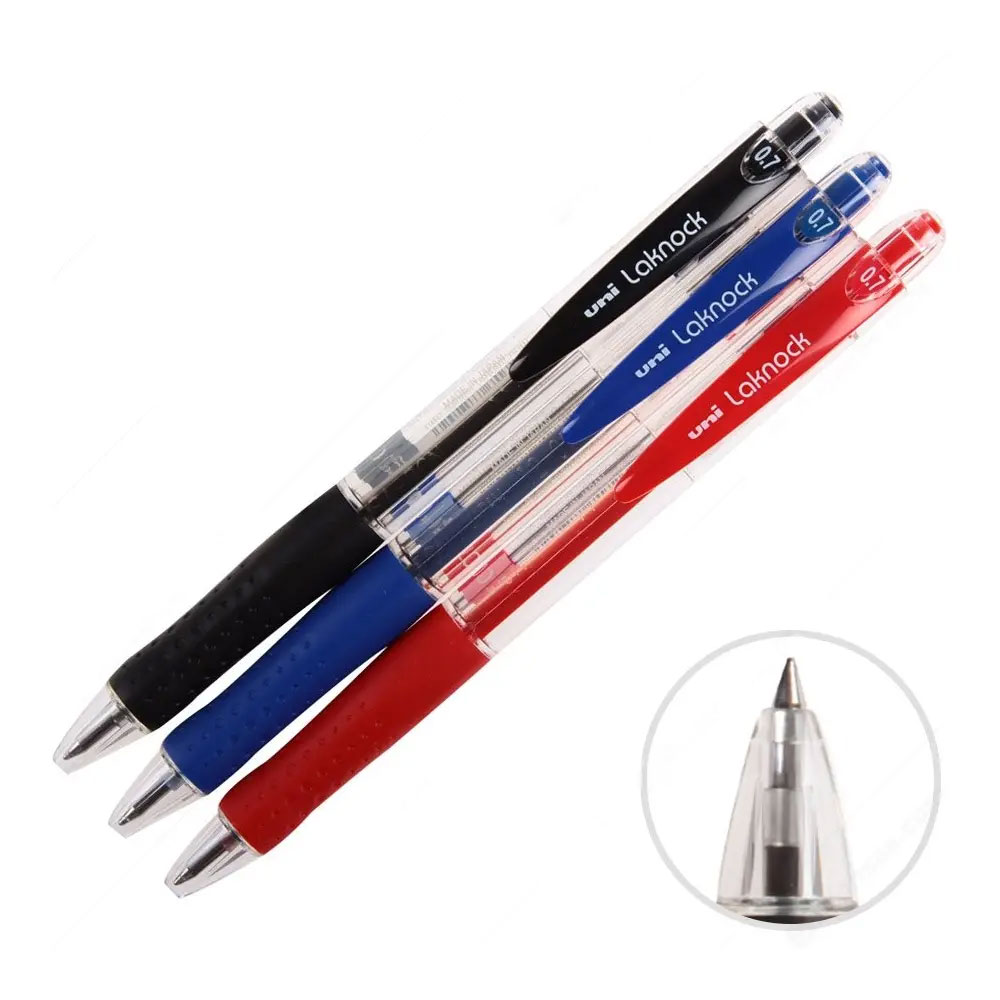 Ручка шариковая автоматическая Laknock fine, 0,7мм., корпус прозр., стержень син. Uni - фото 4