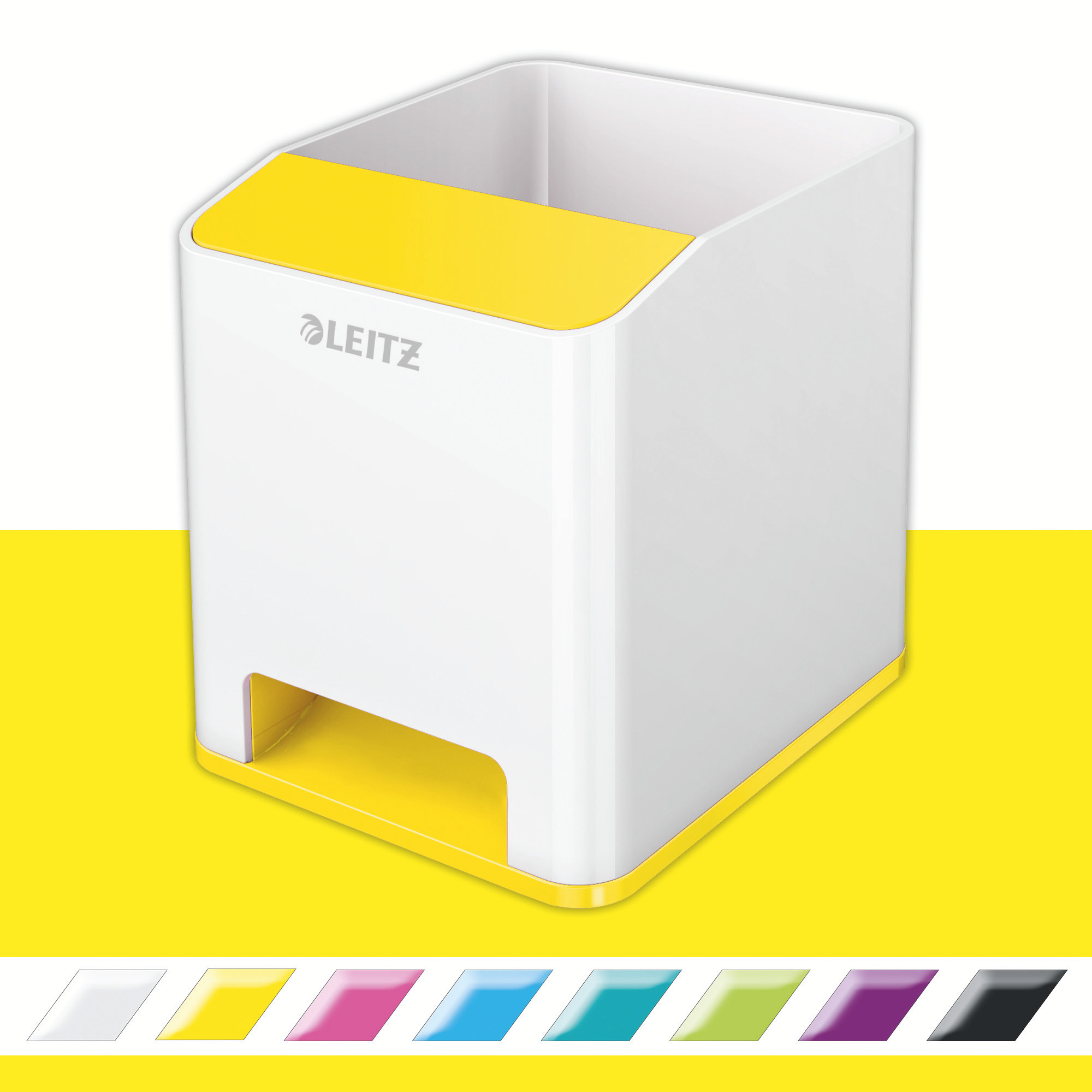 Подставка для ручек и смартфона WOW Duo Colour пластиковая, квадратная,  желт. LEITZ - фото 5