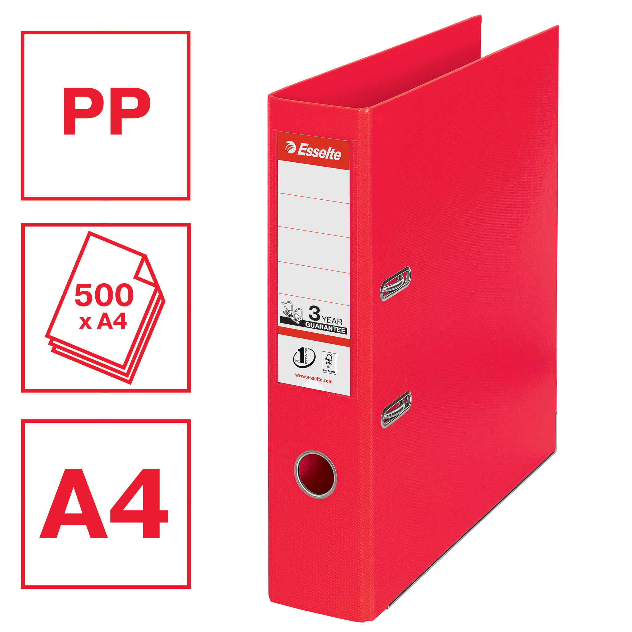 Реєстратор 7,5см. А4 (PP), No.1 Power Vivida, черв. Esselte - фото 8