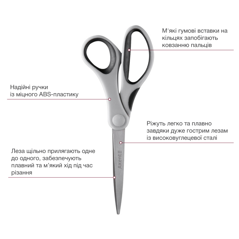 Ножиці 20см Duoton, сіро-чорні Axent - фото 2
