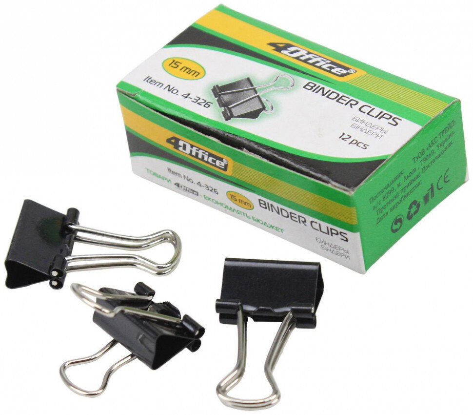 Зажим-биндер 15мм., 12шт./уп., черн. 4Office - фото 4