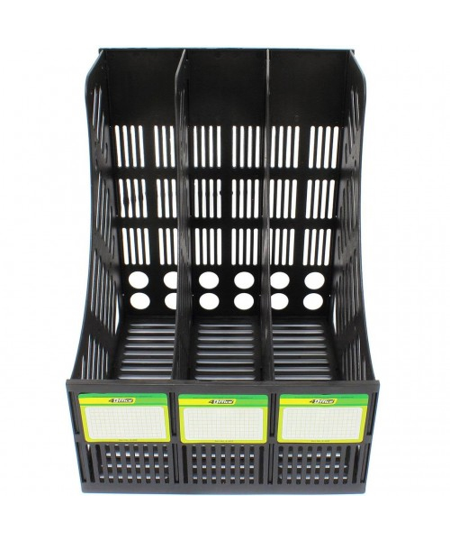 Лоток вертикальний на 3 отделения, пластик. чорн. 4Office - фото 2