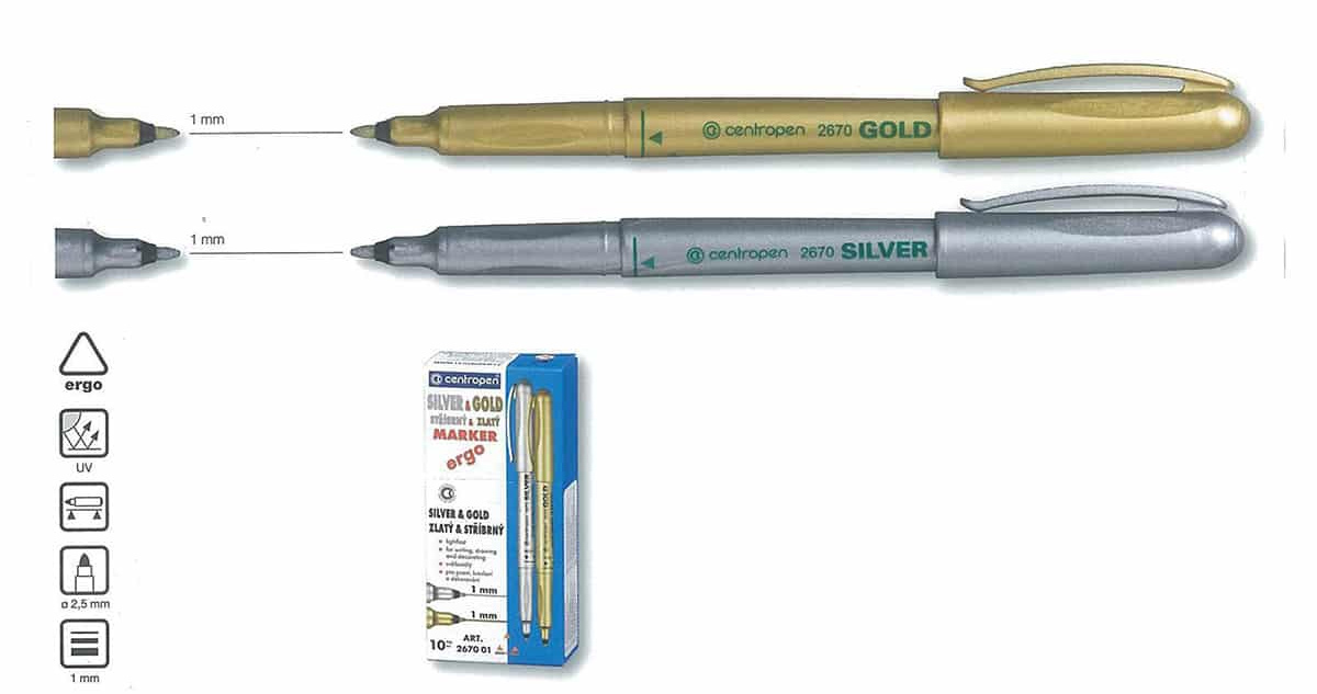 Маркер Silver 2670, круглий накінечник, 1мм., срібл. Centropen - фото 3