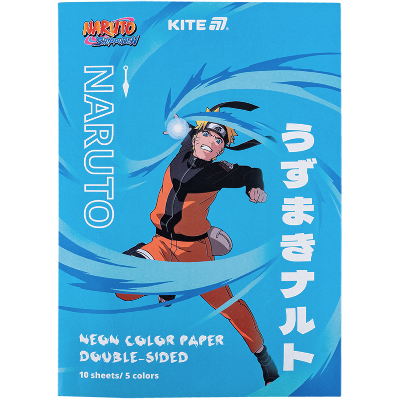 Бумага цветная неон. (10лист/5цвет), A4 «Naruto» Kite - фото 2