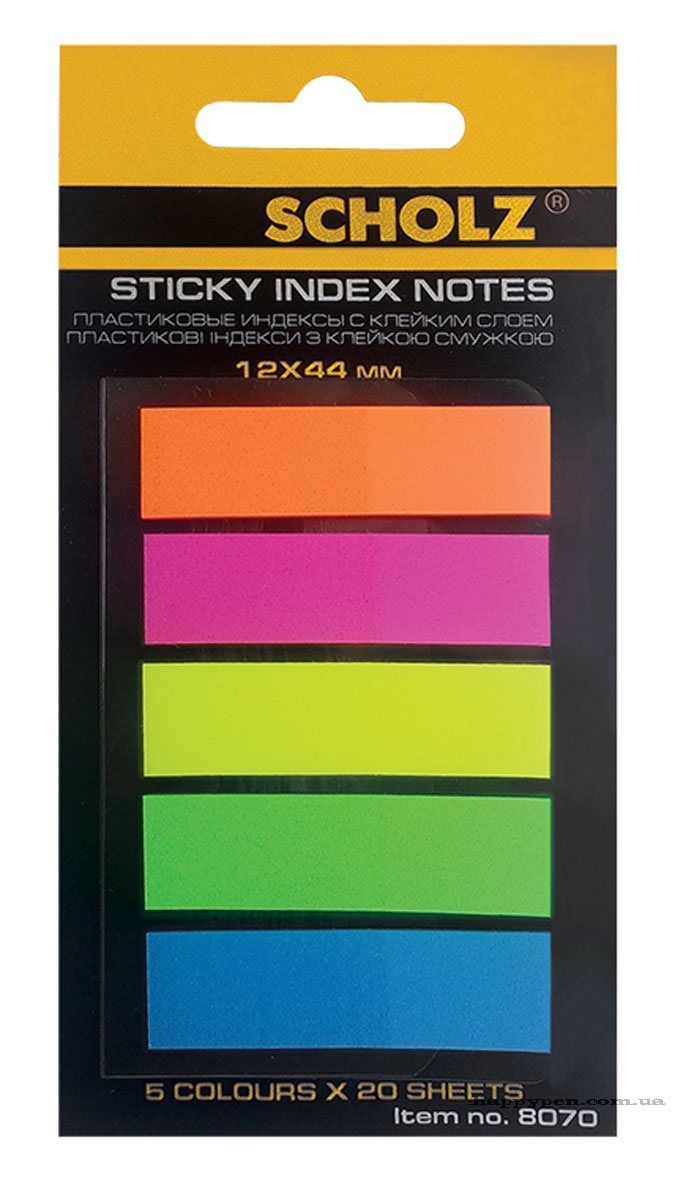 Закладки пластиковые 12х44мм., 100шт., 5 цветов по 20 листов, неон Scholz - фото 2