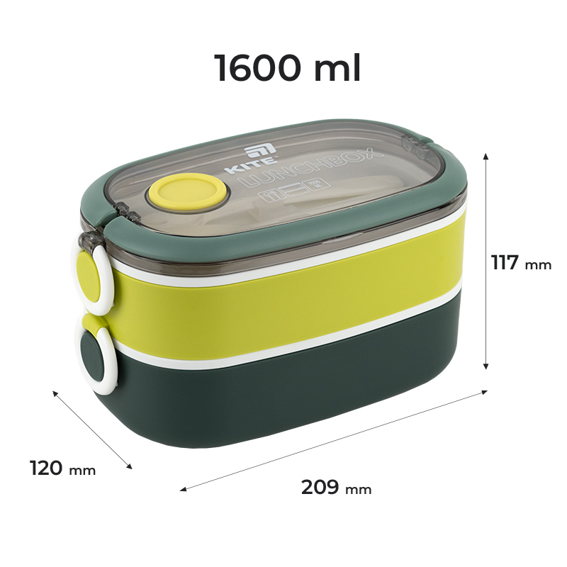 Ланчбокс двойной с наполнением 1600 мл, зеленый (K25-1181-3) Kite - фото 4
