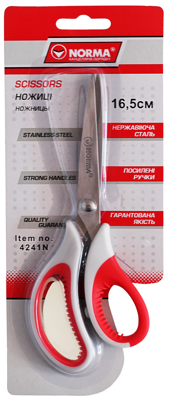 Ножницы 16,5см., с резиновыми вставками, серо-красные NORMA - фото 2