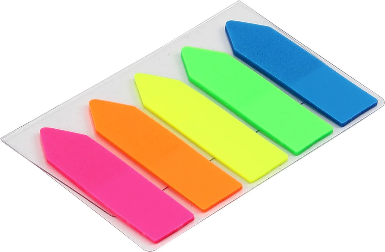Закладки-стрелки пластиковые 12х44мм., 100шт., 5 цветов по 20 листов, неон 4Office - фото 3