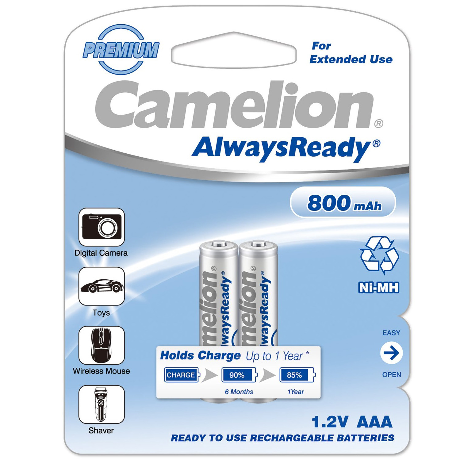 Аккумулятор ААA (HR3), 800 мАч., 2шт./уп. AlwaysReady Camelion - фото 1