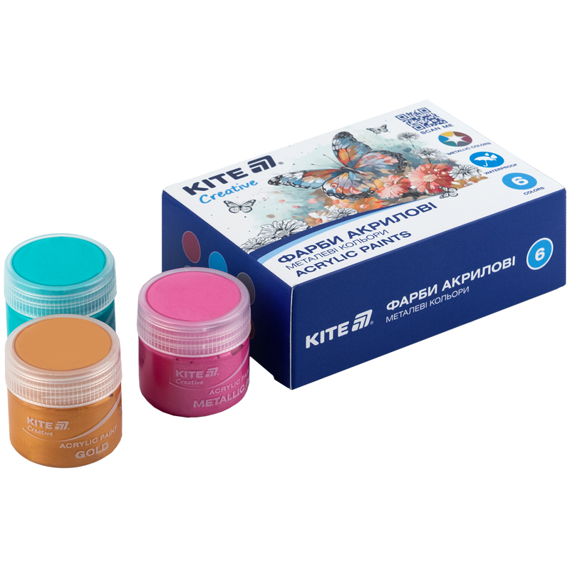 Фарби акрилові, 6 металевих кольорів, 20 мл, Kite Creative (K-273) Kite - фото 2