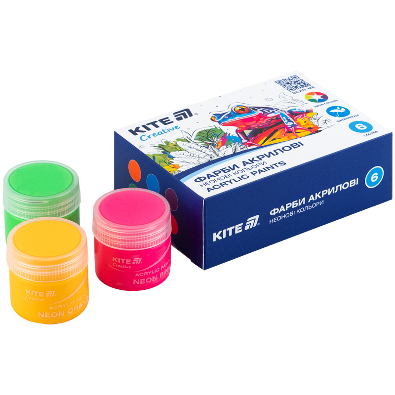 Краски акриловые, 6 неоновых цветов, 20 мл, Kite Creative, 6 (K-274) Kite - фото 3
