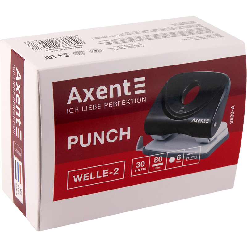 Дырокол на 2 отверстия, до 30 листов Welle-2, пластиковый, черн. Axent - фото 3