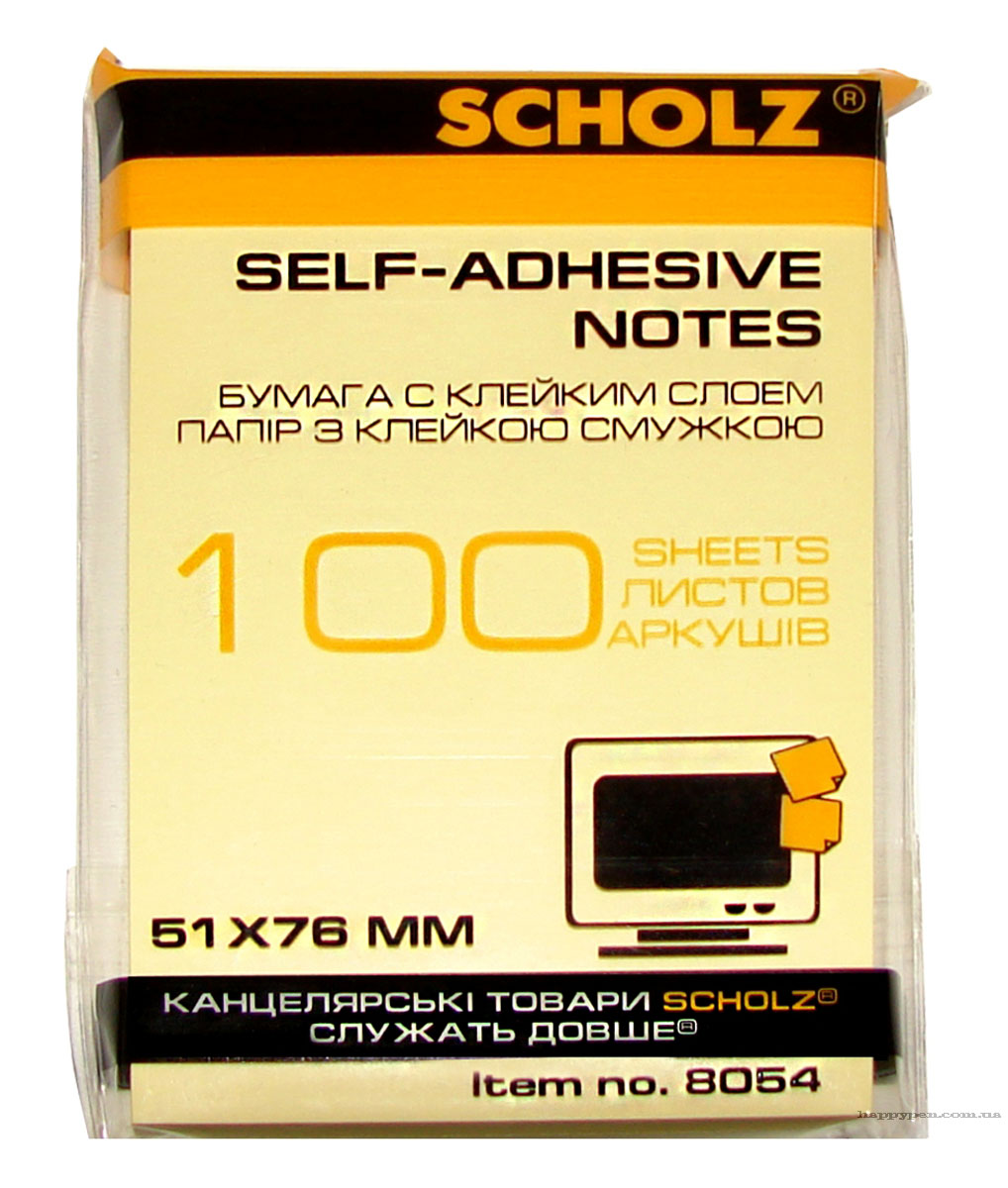 Блок бумаги с клейким слоем 51*76мм.*100 листов, желт. Scholz - фото 2
