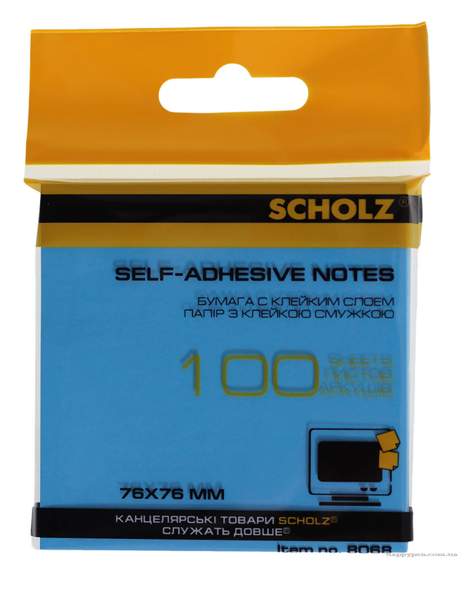 Блок бумаги с клейким слоем 76*76мм.*100 листов, неон., ассорт. Scholz - фото 6