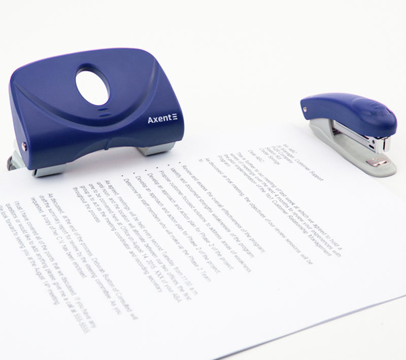 Діркопробивач на 2 отвори, до 20 аркушів Welle-2, пластиковий, син. Axent - фото 4