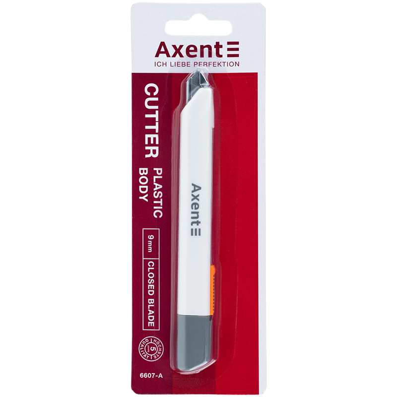 Нож канцелярский малый 9мм., метал. направляющая, пласт. корпус, белый Axent - фото 3