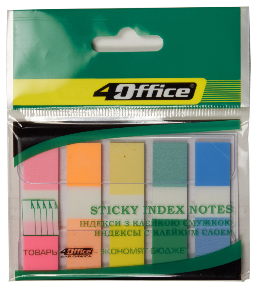 Закладки пластикові 12х45мм., 100шт., 5кольорів по 20 арк., пастель 4Office - фото 2