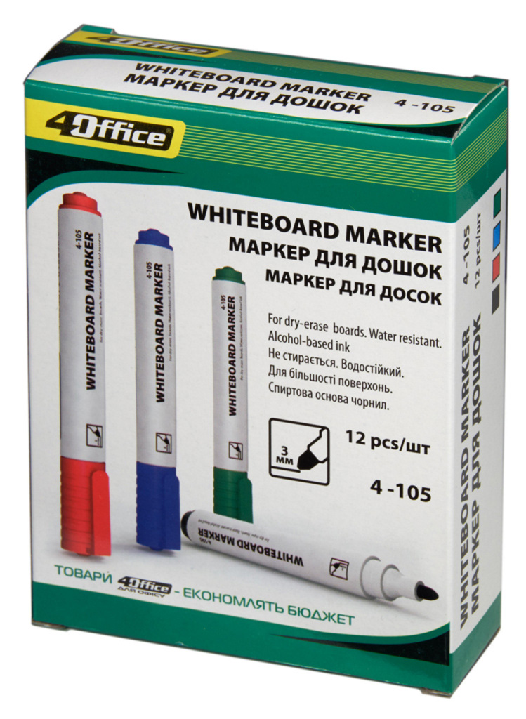 Маркер для дошок, круглий наконечник 1-2,5мм., чорн. 4Office - фото 3