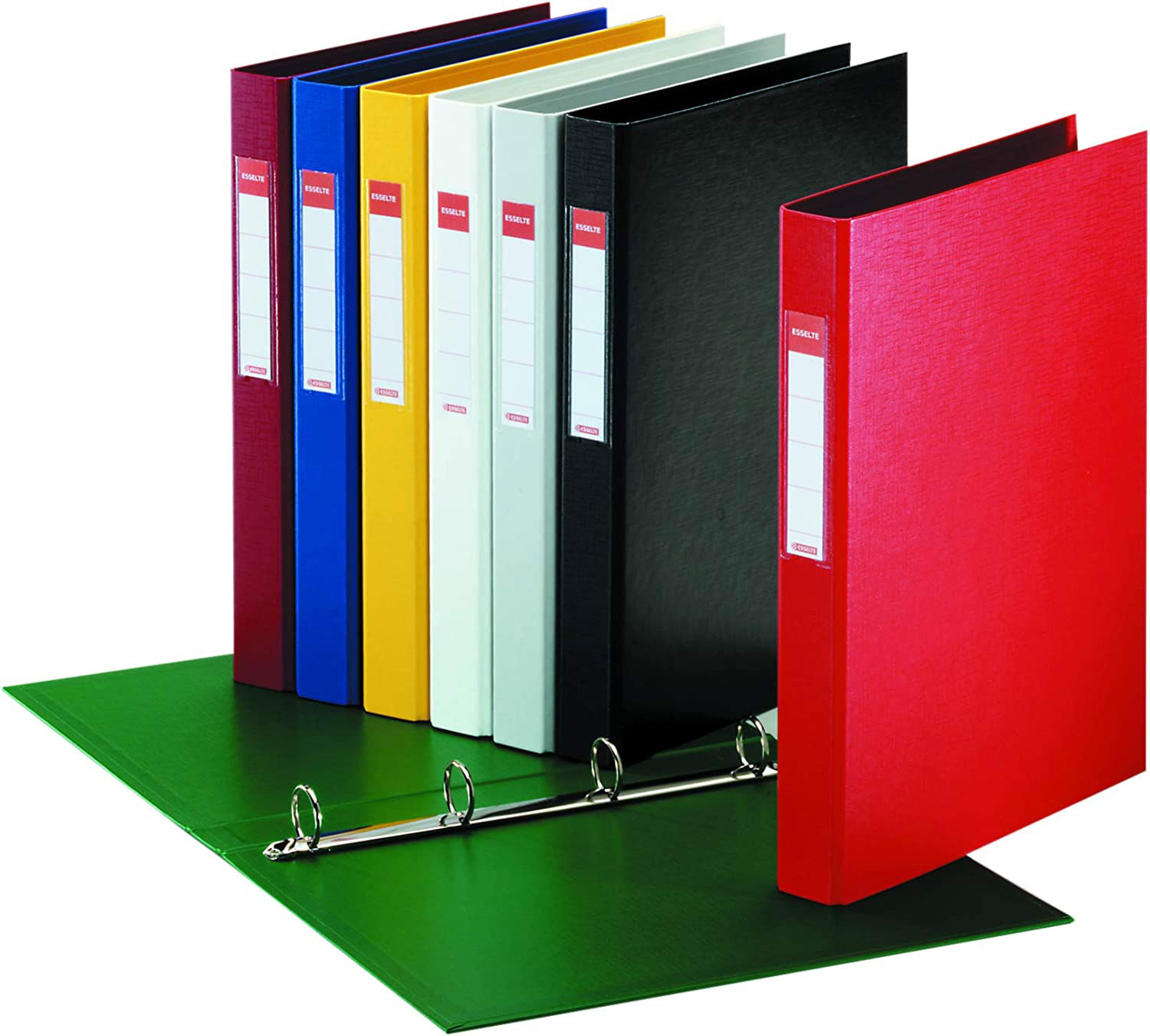 Папка А4, 25мм., 4кільця, картон PVC покриття, черв. Esselte - фото 5