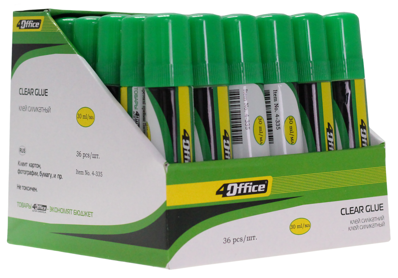 Клей силикатный, с губкой 30г., карандаш 4Office - фото 5