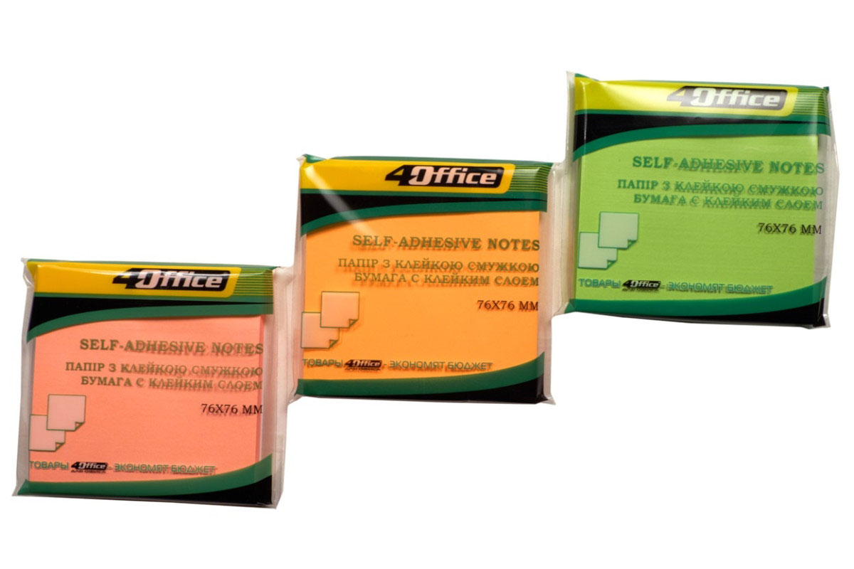 Блок паперу з клейким шаром  76*76мм.*80л., неон асорті 4Office - фото 2