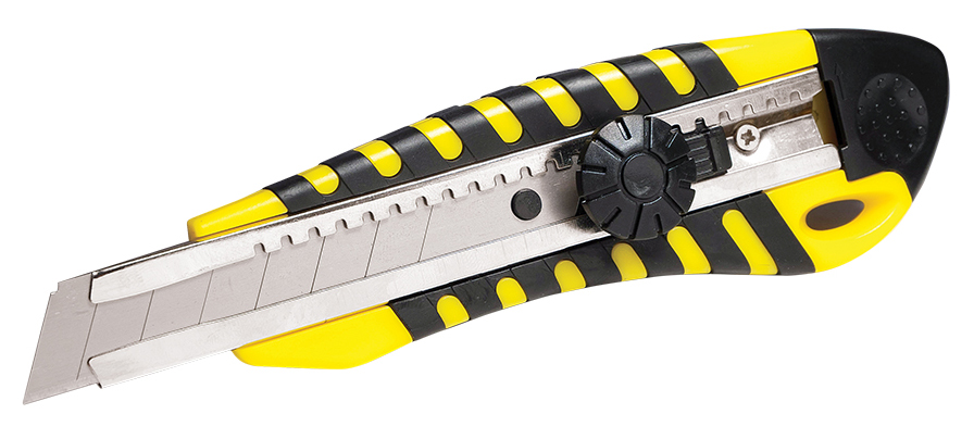 Нож канцелярский большой 18мм., метал. направляющая, винтовой фиксатор, прорезиненный корп. Scholz - фото 3