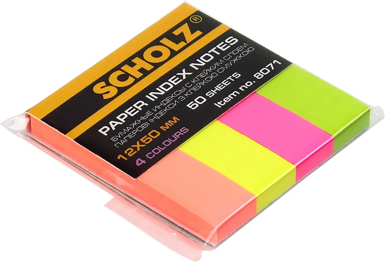 Закладки паперові 12х50мм., 200шт., 4 кольори по 50 арк., неон Scholz - фото 3