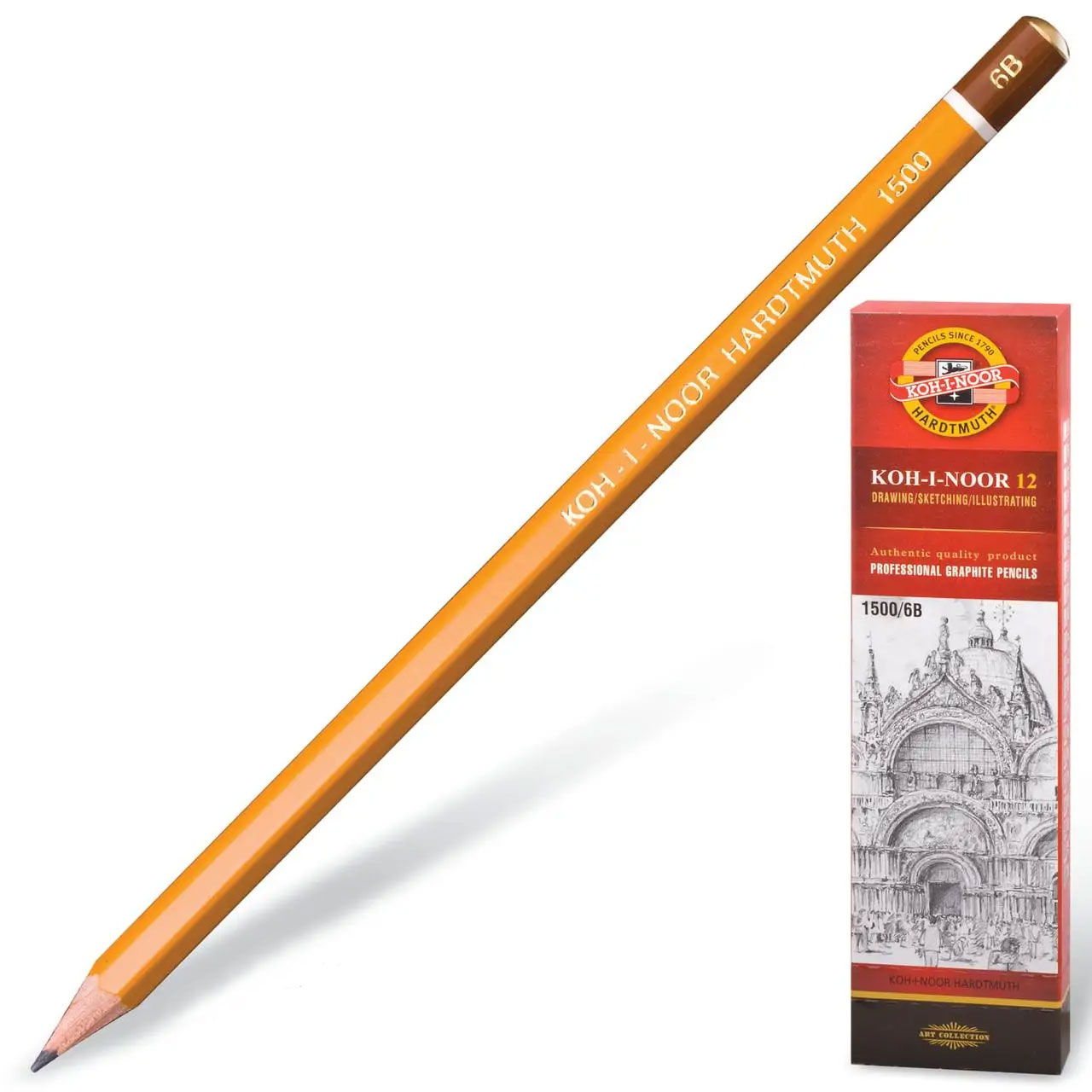 Карандаш простой графитный технический для черчения и графичесских работ 1500 6B Koh-i-noor - фото 2
