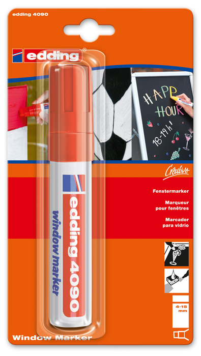 Маркер для вікон 4090, клиноподібний наконечник 4-15мм., червон. Edding - фото 5