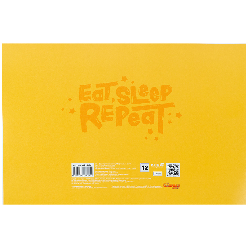 Тетрадь для рисования, 12 лист., скоба, гибр. лак + УФ лак, Garfield (GF25-241) Kite - фото 9